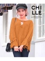 【CHILLE】 ネックリボン2WAYニットトップス/マスタード(044)
