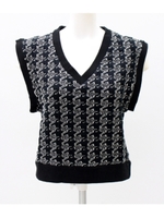 【CHILLE】千鳥柄ニットベスト/ブラック/ホワイト(051)