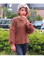 【CHILLE】袖ループ切替ニットトップス/ピンク(008)