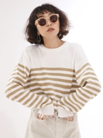 【Ca】ルーズボーダークルーネックニット/O.WHT