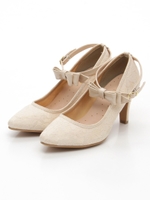 【LD prime】レース地リボンパンプス（8L19-FP01）/ベージュ
