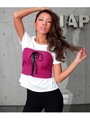 【Latina】UネックTシャツ×レースアップビスチェSET/ピンク(008)