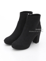 【REZOY】太ヒールスクエアトゥショートブーツ/ブラックスエード