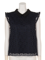 【Rew de Rew】襟付き星柄ブラウス（8R13-06021）/ネイビー