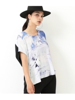 【Settimissimo】シフォンプリントデザイン切替トップス/ブラック(027)