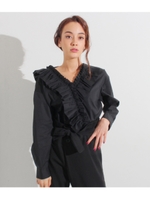 【Settimissimo】フリルデザインブラウス/ブラック(027)