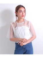 【Settimissimo】プリーツデザイン切替チュールトップス/ホワイト(001)