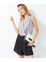 【Settimissimo】ラメ混ストライプカシュクールオールインワン/ライトブルー(038)