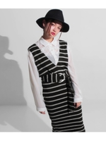 【Settimissimo】 ワイドベルト付きボーダーニットワンピース/グレー(006)