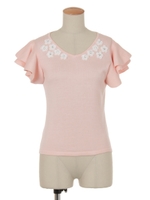 【apulia】カラービジューフリルニットTOPS/ピンク