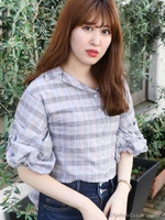 【sw】バックリボンチェックシャツ/GRY