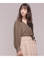 【with12月号掲載】ギャザースリーブVネックブラウス/カーキ
