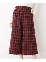 【すそくるっ】チェック・へリンボンパンツ/ワインレッド(263)