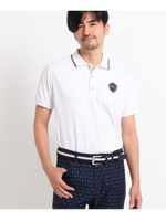 【クールコア】【UVカット】プリーツダイヤ柄 半袖 ポロシャツ/ホワイト(001)