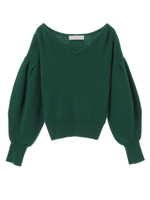 【ニット】ボリュームスリーブプルオーバーニット/グリーン