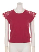 【ニット】肩レースニット/ボルドー