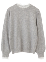 【プルオーバー】ネック・カフスフリルレースプルオーバー/ライトグレー