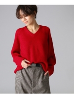 【洗える】2WAYドルマンスリーブリブニット/レッド(063)