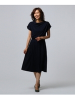 【洗える】[L]スムースギャザーフレアワンピース/ブルー系(094)