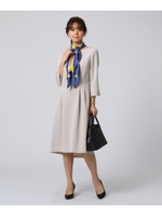 【洗える】[L]八分袖タックワンピース/ライトベージュ(051)