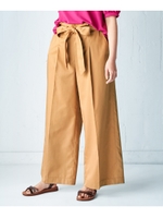 【洗える】【抗菌防臭】リボンベルト付きタックワイドパンツ/サンドベージュ(053)