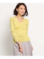 【洗える】Ｖネックラメニットプルオーバー/レモンイエロー(031)