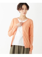 【洗える】アソートボタンクルーネックカーディガン/ライトオレンジ(066)