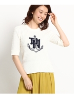 【洗える】アンカー刺繍ケーブルニットプルオーバー/ホワイト(002)