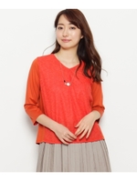 【洗える】クレープジャージ切り替えプルオーバー/ワインレッド(063)