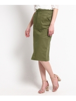 【洗える】ミモレベイカースカート/カーキ(027)