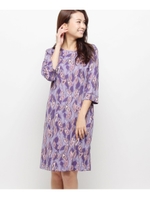 【洗える】幾何学柄ミディワンピース/ロイヤルパープル(182)