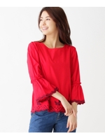 【洗える】刺しゅう袖コンシャスブラウス/ワインレッド(063)