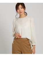 【洗える】袖ギャザーサテン　ブラウス/オフホワイト(003)