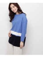 ◆【洗える】コンパクト・ボーダーニット/ブルー(392)