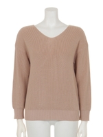 Ｖネック後ろねじりゆるニットプルオーバー/ベージュ