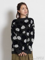 ふわもこフラワー ベロアジャカードトップス/チャコール