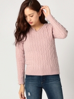 ふんわりケーブルレースニット/ピンク