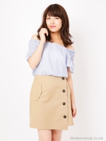 トレンチ風ラップ台形スカート/ピンク