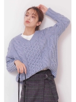 ウール混ケーブルハンドニット/サックス(110)