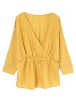 ウエストギャザーカシュクールブラウス/マスタード