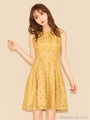 ウエストレースフレアワンピース/イエロー