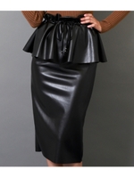 エコレザーペプラムデザインスカート/ブラック(027)