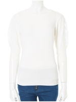 オーガンジー刺繍スリーブニット/ホワイト