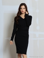 カシュクールタイトリブワンピース/ブラック