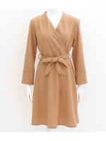 カシュクールミディ丈ワンピース/ベージュ(005)