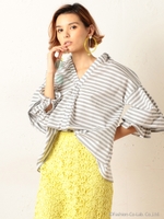 キャンディースリーブシャツ/オフホワイト×グレーボーダー