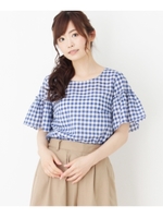ギンガムチェックフレア袖シャツ/ブルー(292)