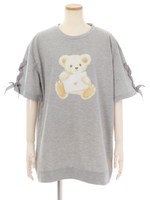 クマプリント裏毛トップス/グレー