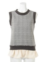 グレンチェックシャツレイヤードカットTOPS/グレー