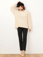 ケーブルブロッキングニット/ベージュ